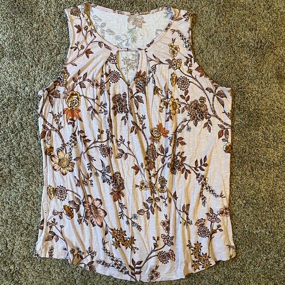 Maurices Tops - Maurice’s Floral Keyhole Blouse - Cream and Brown